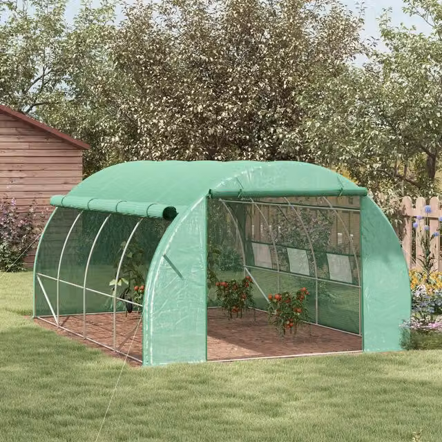 OUTSUNNY Green Polytunnel Greenhouse with Roll-up Side Walls and Windows, W/D/H: 300 x 200 x 300 cm – 1