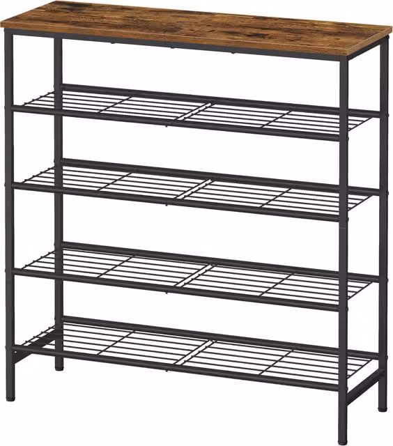 VASAGLE 5-Tier Rustic Brown and Black Metal and Wood Shoe Rack