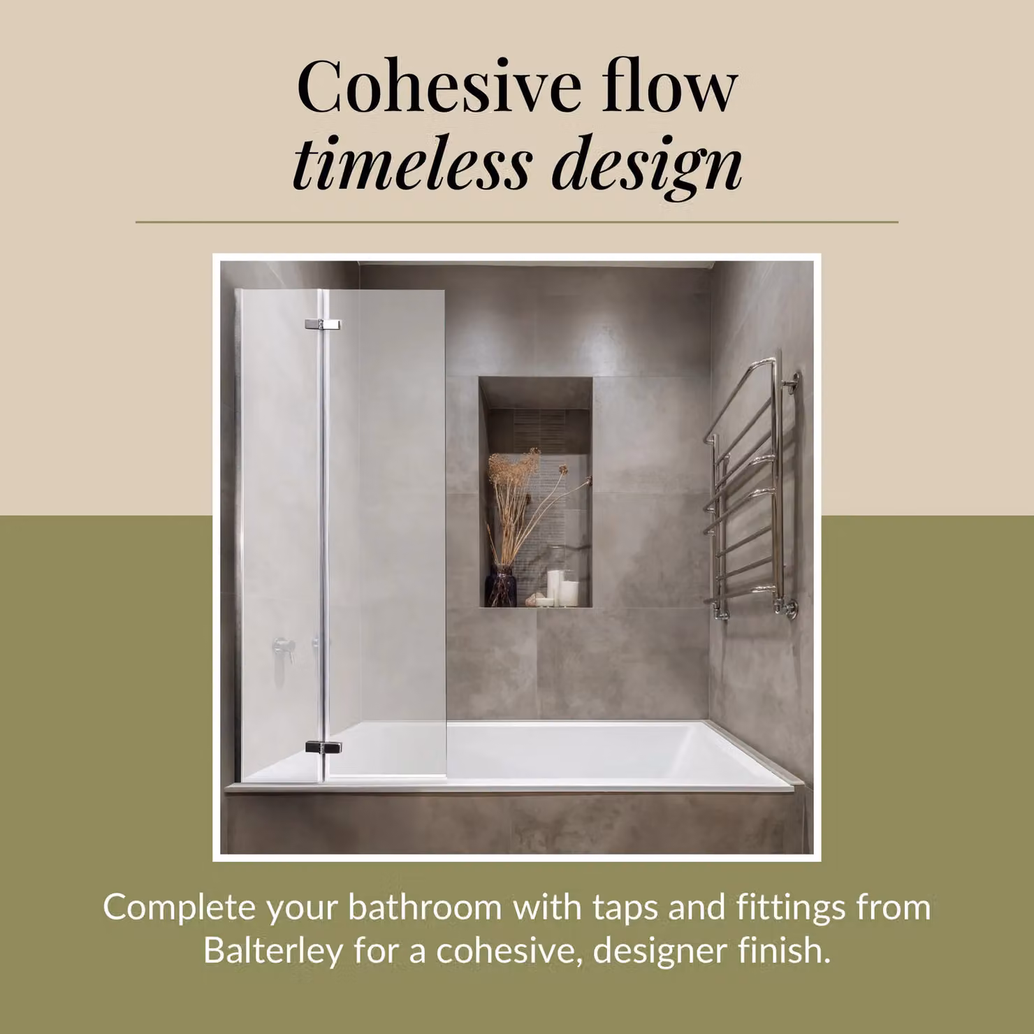 Balterley Silver Centre Hinged Shower Bath Screen with 5mm Toughened Safety Glass – 3