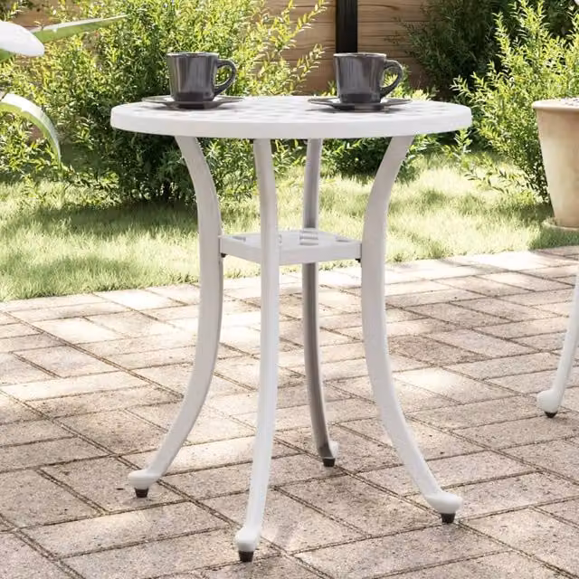 Berkfield Home Modern Geometric Garden Table in White Cast Aluminium W: 48 cm, H: 53 cm – 1