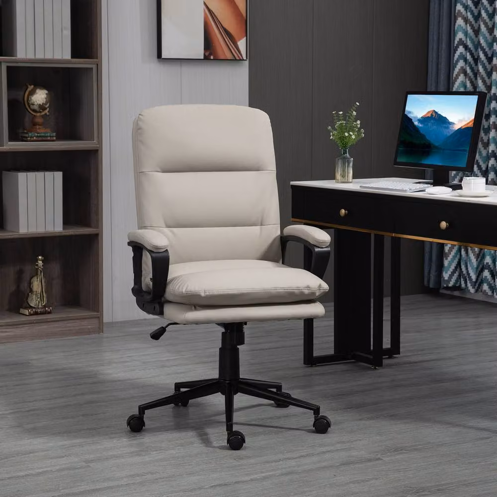 STILVORA Grey Synthetic Leather Task Chair with Armrests and Swivel Castors, W/D/H: 69 x 64 x 120 cm – 2