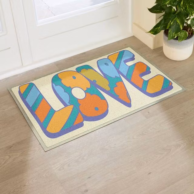 Artsy Mats Elizabeth Olwen Love Indoor/Outdoor Doormat in Beige and Multicolour, W: 90 cm, D: 60 cm – 1