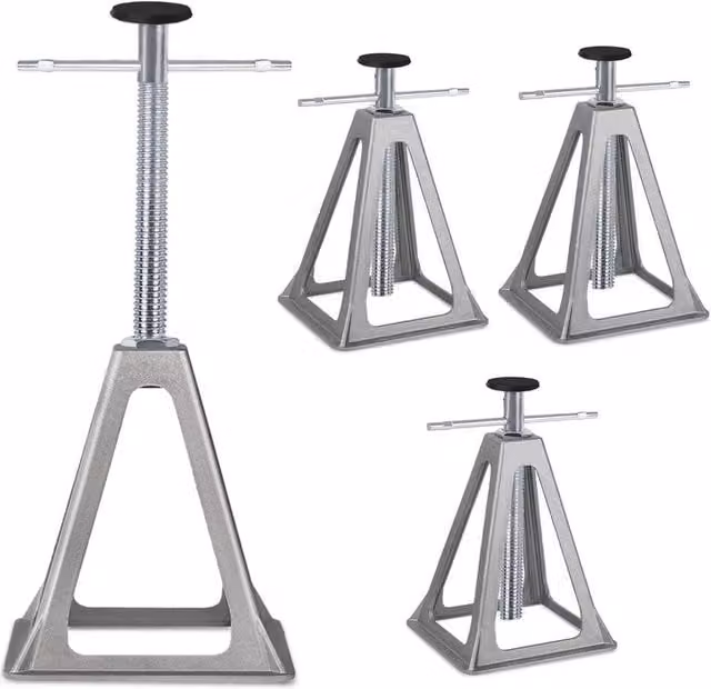 FLAVORA 4-Piece Adjustable Height Steel Axle Stand Set for Static Caravans in Silver, W: 40 cm, H: 100 cm