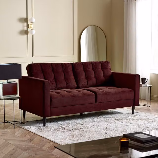 FurnitureboxUK Juno 3-Seater Velvet Sofa in Maroon with Solid Wood Frame