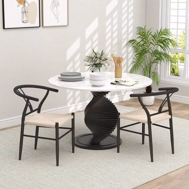 FORGEVIO Set of 2 Mid-Century Modern Kitchen and Dining Room Chairs with Armrests in Black and Multicolour
