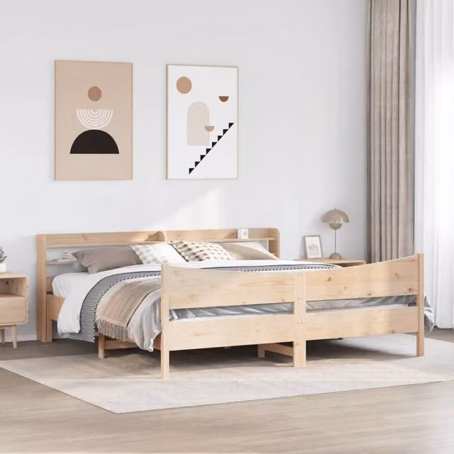 Berkfield Home Sleek Super King Bed Frame with Headboard in Brown Solid Pine, W/D/H: 180 x 200 x 190 cm – 1
