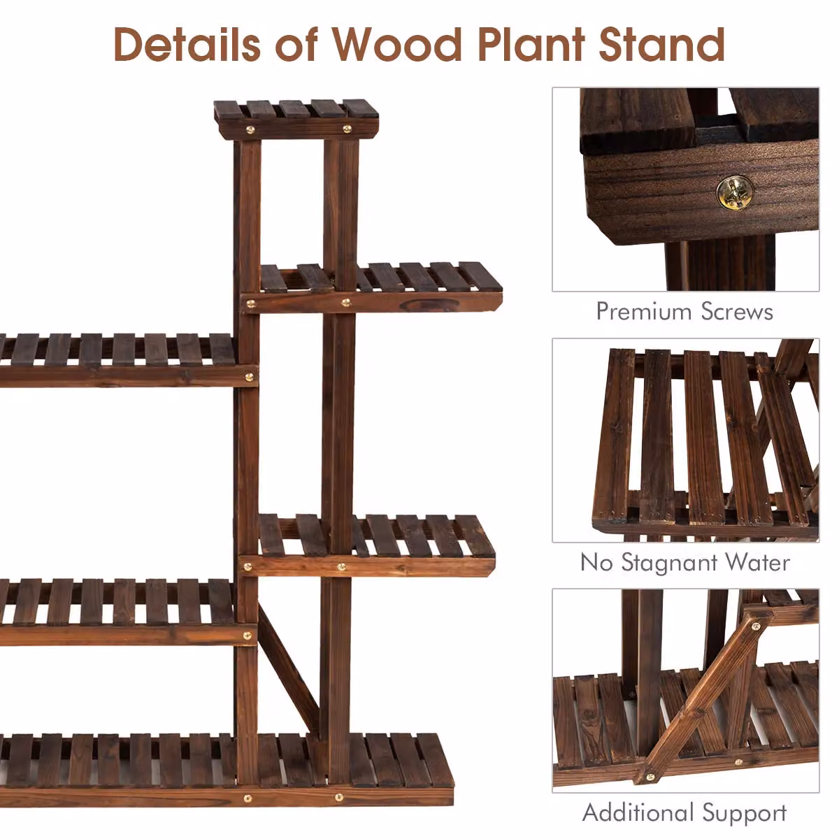Costway 9 Tier Wood Plant Stand and Flower Display Rack in Natural Brown – 3