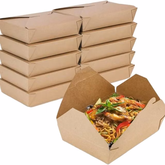ECONX Brown Cardboard No.2 Takeaway Food Snack Boxes, 50 Pack, 51oz, Leakproof and Microwave Safe