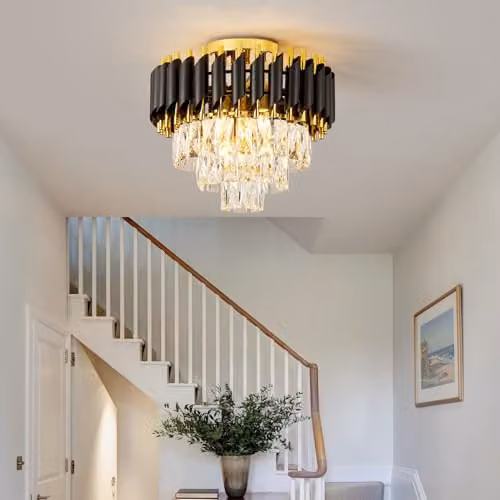 Harper Living Modern Crystal Ceiling Light with 3 Tiers in Black and Gold Finish – 2