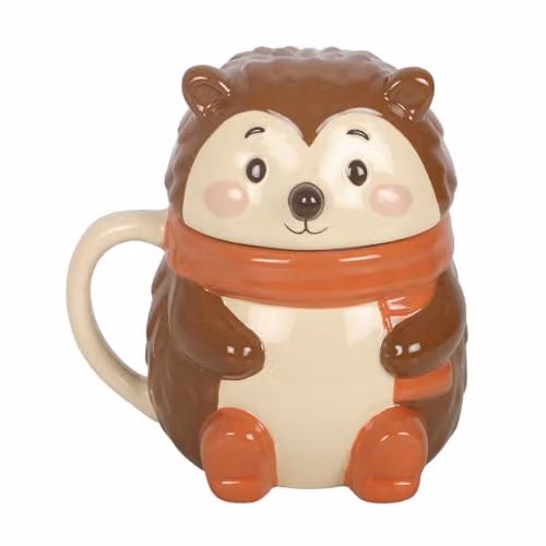 Something Different Wholesale Hazel Hedgehog Ceramic Lidded Mug in Brown – 2