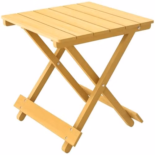 Outsunny Natural Wood Folding Garden Side Table in Brown and Beige, W/D/H: 40 x 43 x 40 cm