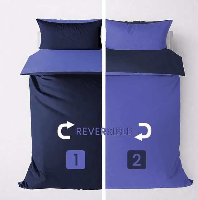 Velosso Reversible Blue Microfibre Duvet Cover and Pillowcase Set, W/D/H: 200 x 200 cm