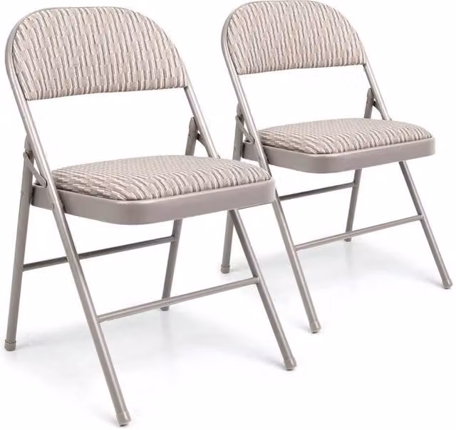 FLAVORA Set of 2 Foldable Padded Office Chairs with Metal Frame in Beige