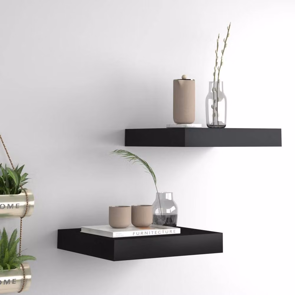 Berkfield Home Set of 2 Black Floating Wall Shelves, W/D/H: 23.5 x 23.5 x 2 cm – 2