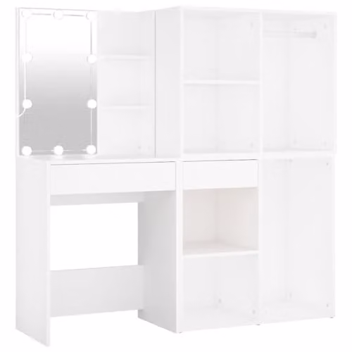 vidaXL White LED Dressing Table with 2 Cabinets, Modern Rectangular Design, W/D/H: 140 x 40 x 60 cm