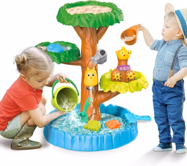 Beach Tree Multifunctional Sand and Water Play Table with Sandbox and Spray in Blue