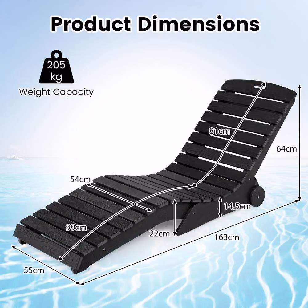 Costway Black HDPE In-Pool Lounge Chair with Castors and 205kg Capacity – 2