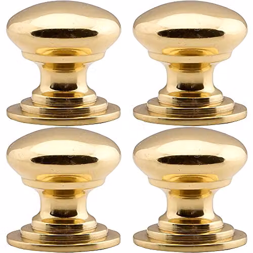 Loops 4 Pack Victorian Round Cupboard Door Knob, Polished Brass, Diameter: 38 mm – 1