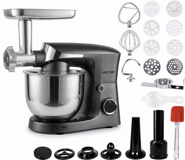 Spector 9 in 1 Stand Mixer, 1500W, 5.5L, Silver and Grey