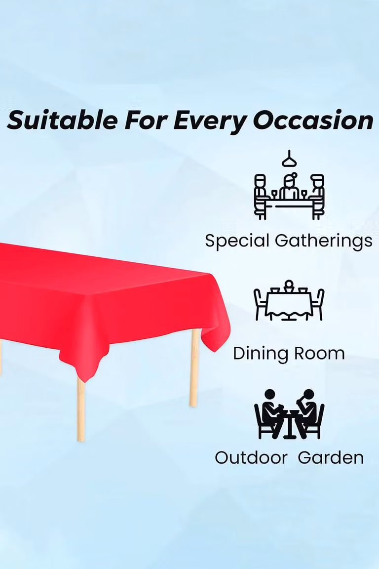 Neel Blue Disposable PVC Rectangular Tablecloth, Red, W: 137 cm, L: 183 cm