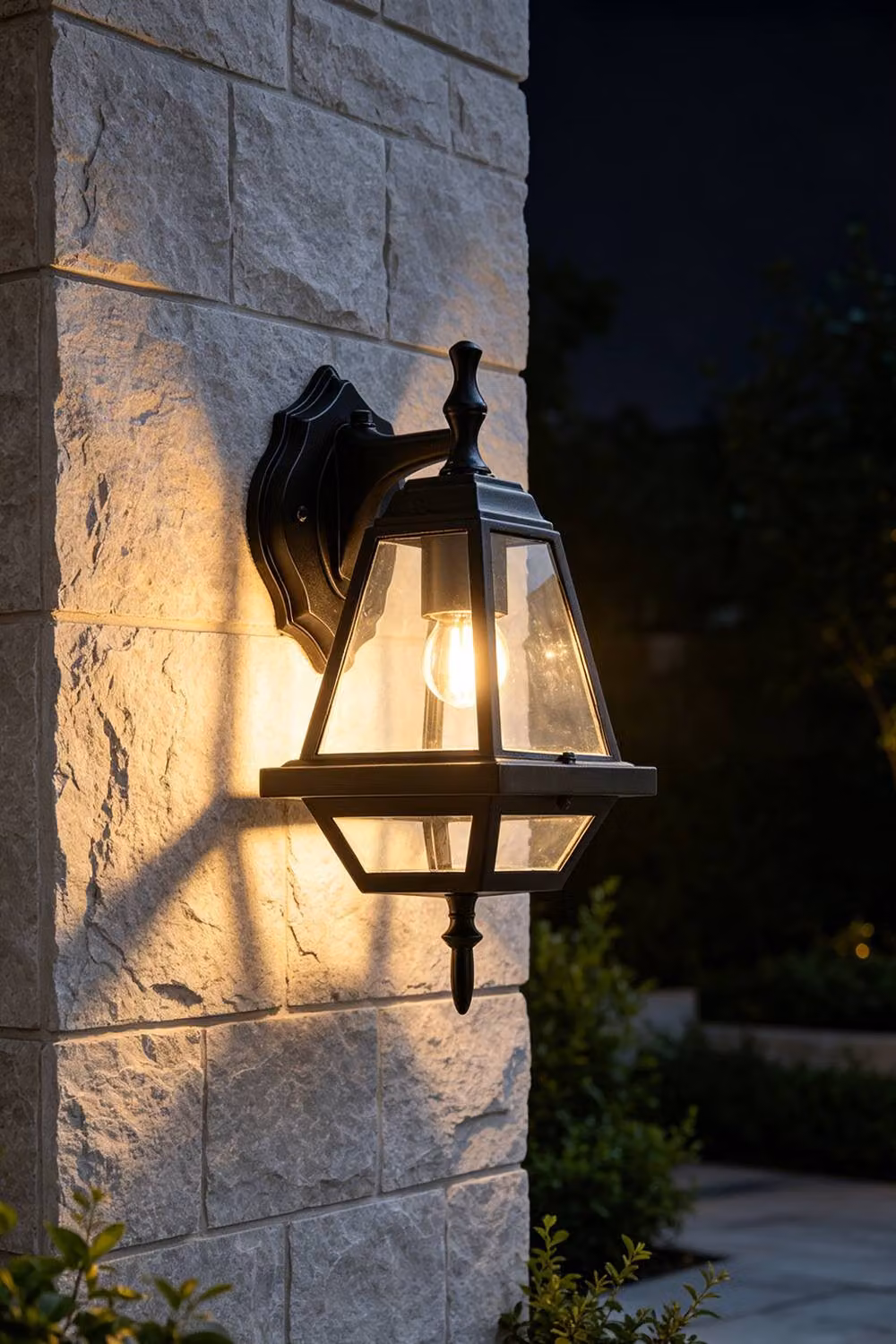 Living and Home Black Metal Outdoor Wall Lantern with Dusk Sensor and Transparent Glass – 2