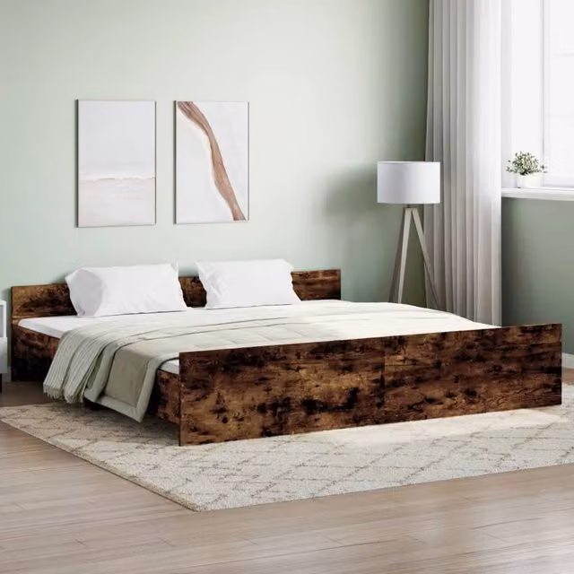 Berkfield Home Bed Frame with Headboard and Footboard in Smoked Oak Brown, W/D/H: 200 x 200 cm – 1