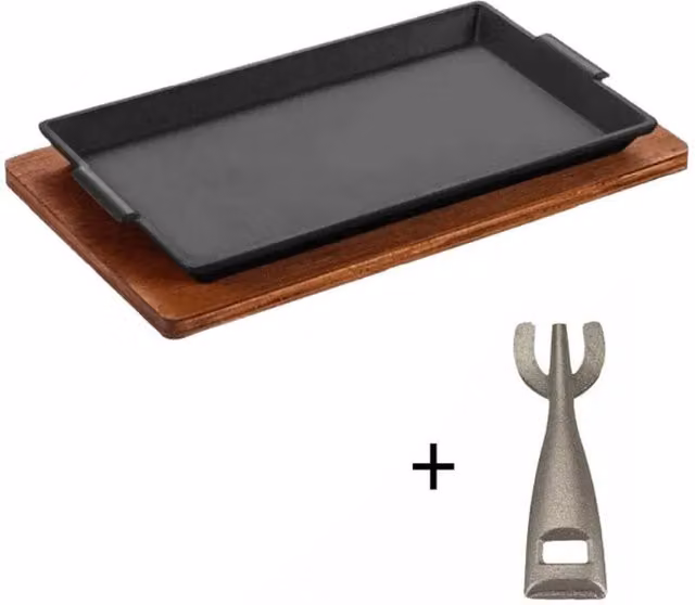 Havendro Cast Iron Sizzle Platter with Wooden Base, Multicolour