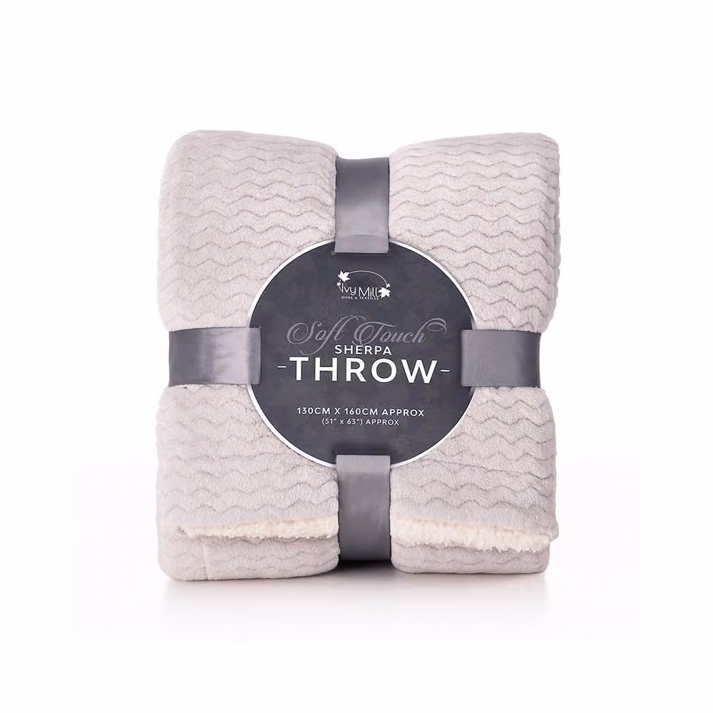 Voltico Jacquard Flannel Sherpa Throw in Grey, W/D/H: 130 x 160 cm – 2