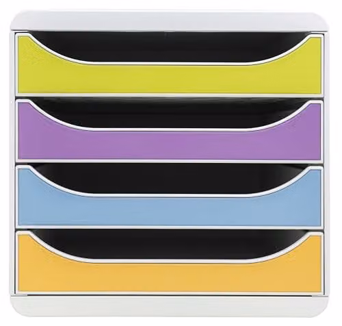 Exacompta BIG BOX Pop N'Co 4 Drawer Document Box for A4+ in Assorted Colours, W: 27.8 cm, D: 34.7 cm, H: 26.7 cm