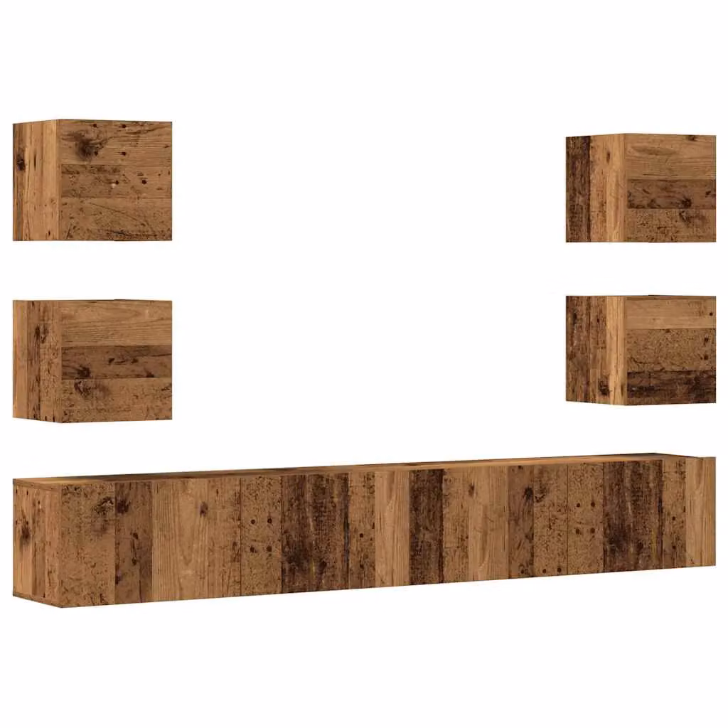 Berkfield Home 6-Piece Modern Wall Mounted TV Cabinet Set in Brown Old Wood Engineered Wood – 2