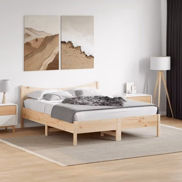 Berkfield Home Rustic Solid Wood Pine Bed Frame in Brown, W/D/H: 160 x 200 cm