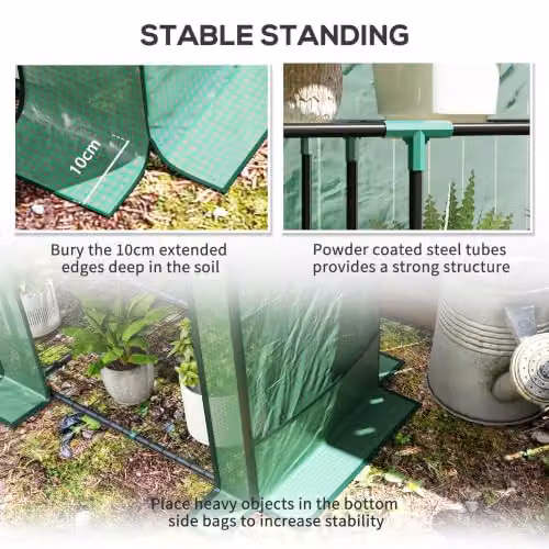 Outsunny 3 Tier Lean-to Mini Pent Greenhouse in Green, W/D/H: 144 x 48 x 152 cm – 4