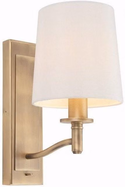 Netlighting Ortona Vintage 1 Light Wall Lamp in Matt Antique Brass and White Faux Silk