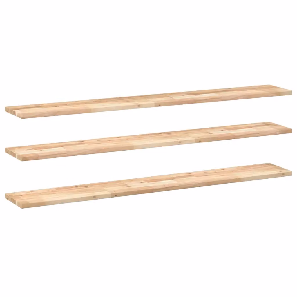 Berkfield Home Set of 3 Floating Wall Mounted Shelves in Brown Untreated Solid Acacia Wood, W/D/H: 120 x 20 x 2 cm