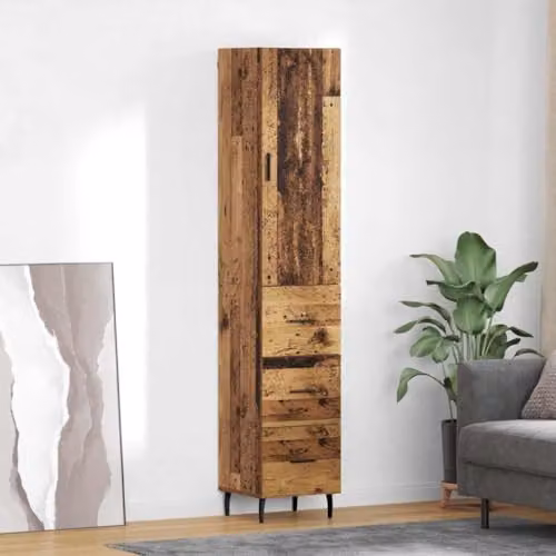 vidaXL Modern Tall Highboard in Brown with Hinged Doors and Drawers, W/D/H: 34.5 x 34.0 x 180.0 cm