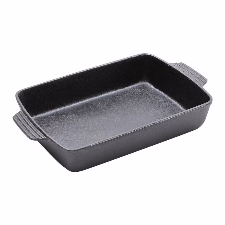 FORGEVIO Black Seasoned Cast Iron Rectangular Roasting Pan and Baking Dish