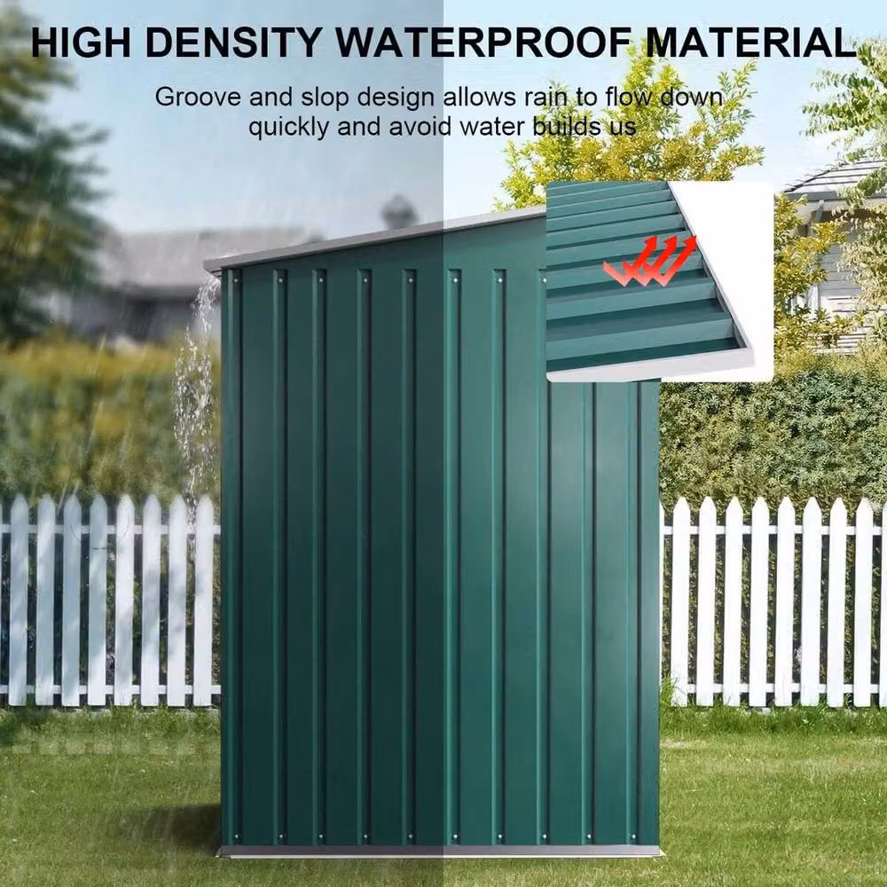 FLAVORA Green Metal Garden Shed with Double Doors and Gable Roof, W/D/H: 243.84 x 121.92 x 182.0 cm – 3