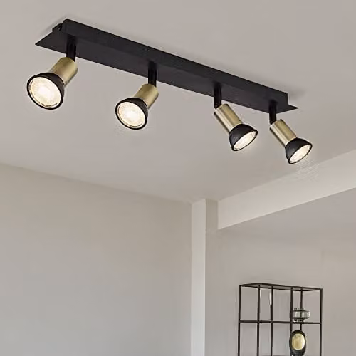 Netlighting Drew Modern Ceiling Spotlight Bar in Black and Gold with 4x GU10 Adjustable Lamps
