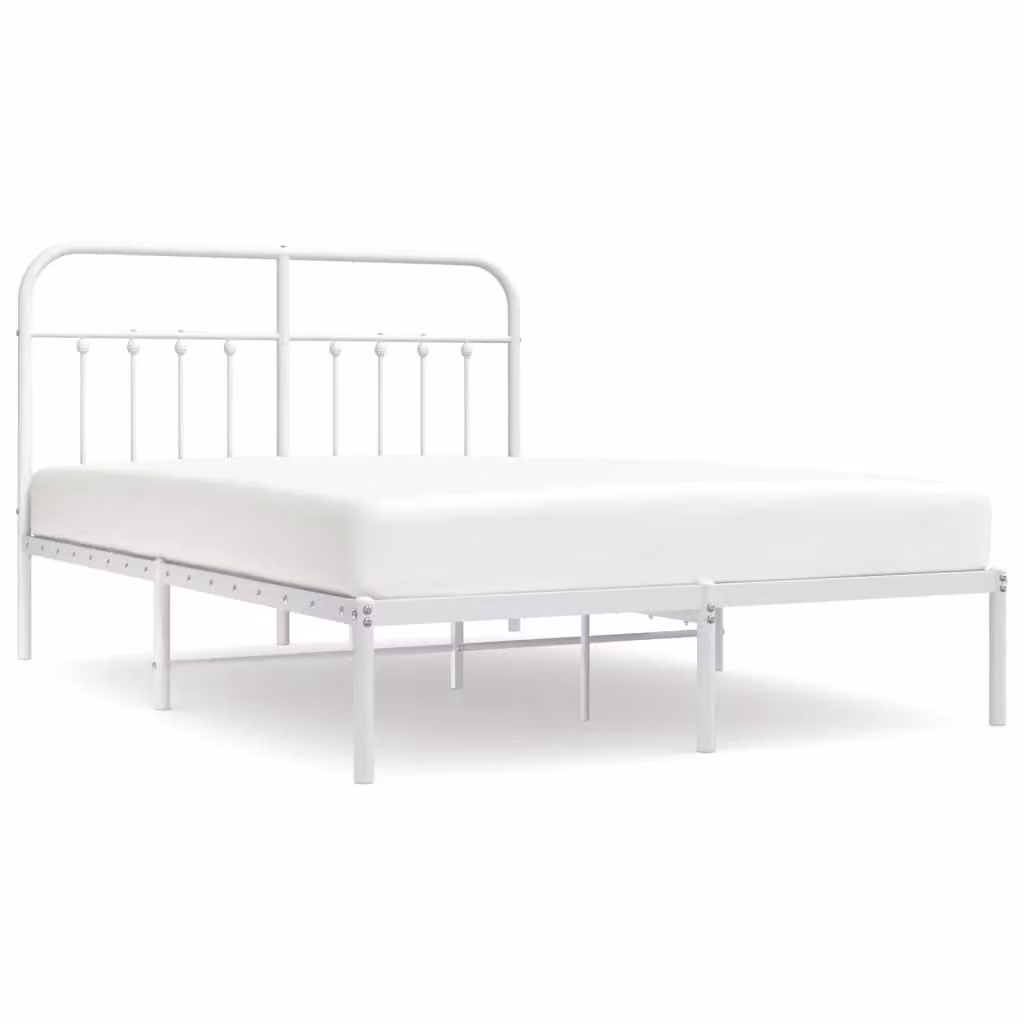 Berkfield Home Metal Bed Frame with Headboard in White, W: 135 cm, L: 190 cm – 2
