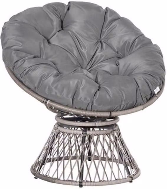 NESTLUNE Swivel Rattan Papasan Moon Bowl Chair in Grey