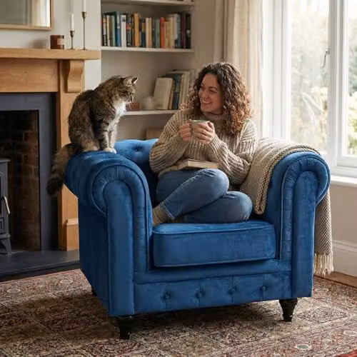 Bravich Velvet Chesterfield Armchair in Blue, W/D/H: 110 x 90 x 78 cm – 2