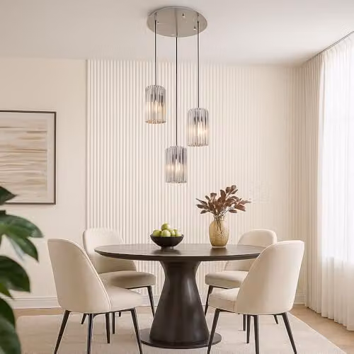 Netlighting Cayden Cluster Pendant Light in Silver with Grey Glass Shades, 3-Bulb E27, Height: 120 cm, Diameter: 38.5 cm – 4