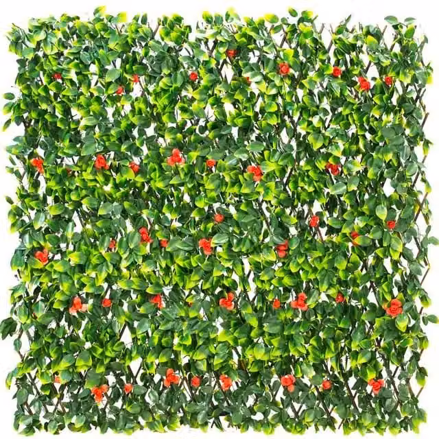 Primrose Extendable Artificial Red Flower Trellis Screening Hedge