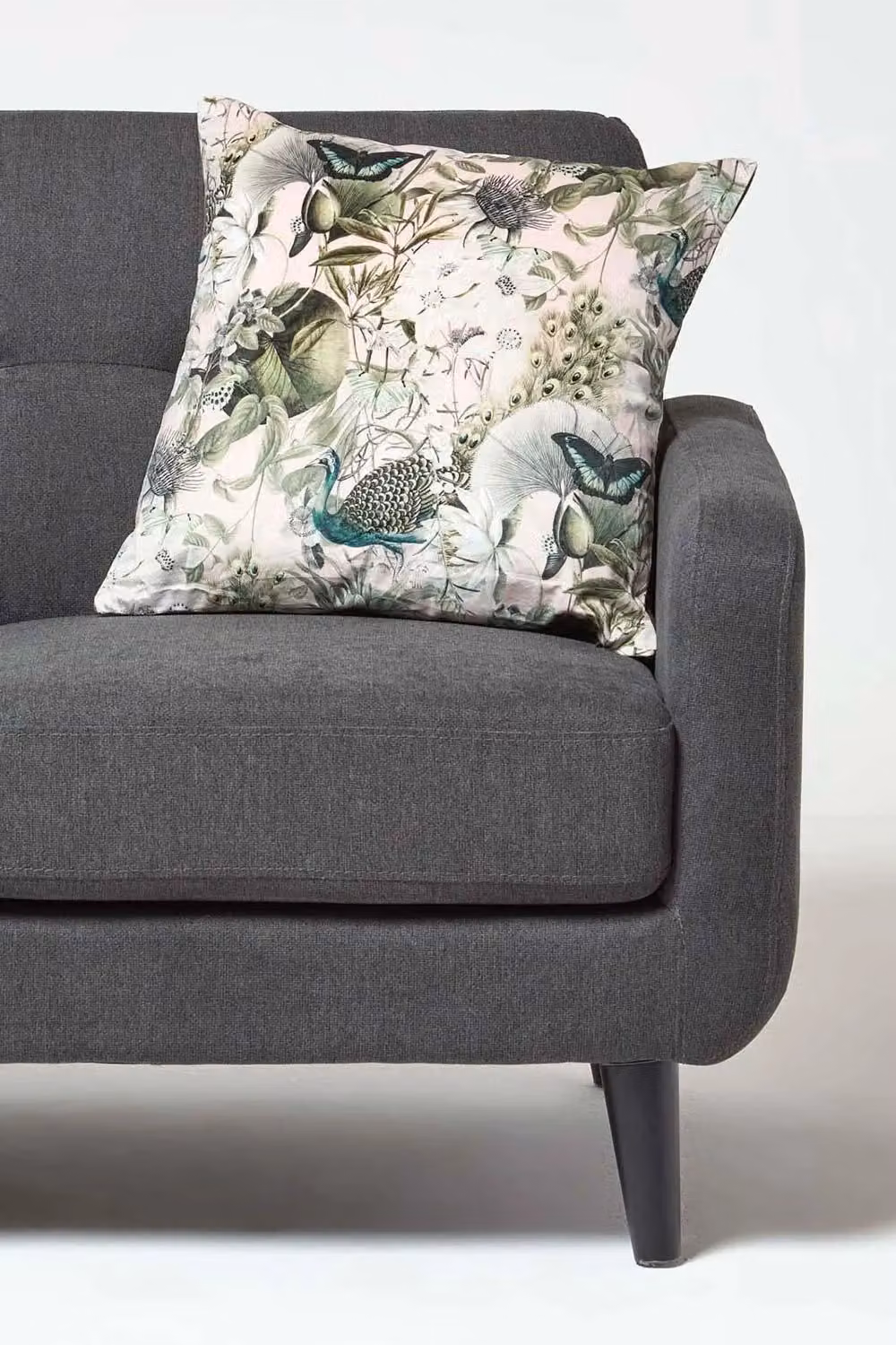 Homescapes Grey and Pink Floral Butterfly Reversible Velvet Decorative Cushion with Microfibre Insert, W/D/H: 46 x 46 x 46 cm – 2