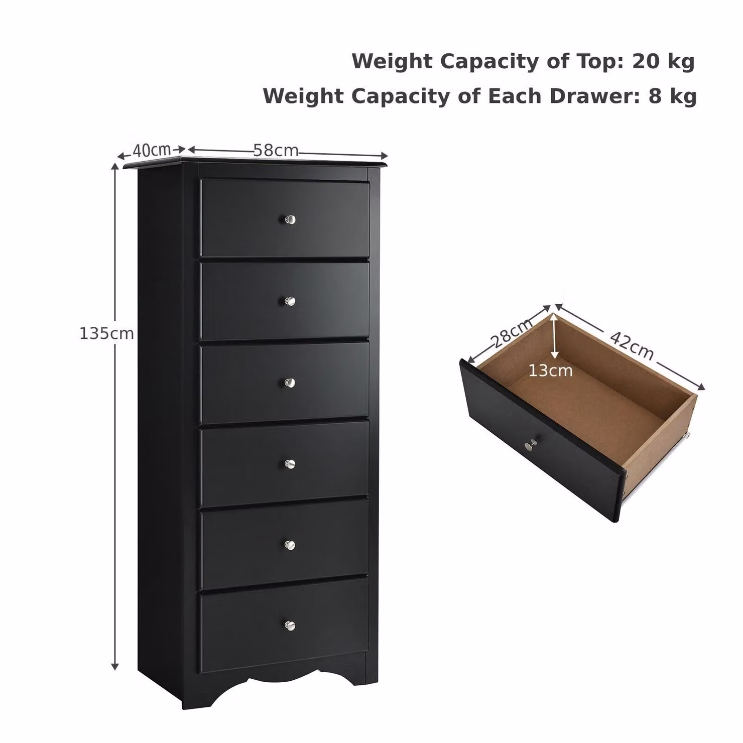 Costway 6 Drawer Wooden Freestanding Chest of Drawers with Metal Handles in Black – 2