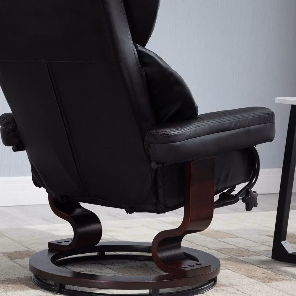 STILVORA Black Synthetic Leather Recliner Chair with Matching Ottoman and 360 Degree Swivel – 8