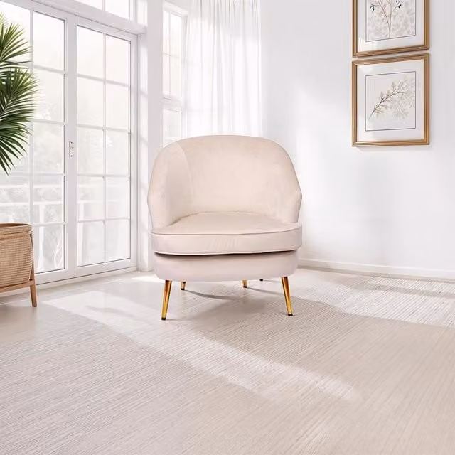 FWStyle Velvet Tub Armchair with Armrests and Gold Metal Legs in Stone