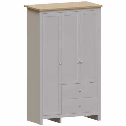 Vida Designs Arlington 3 Door 2 Drawer Wardrobe in Grey with Hanging Rod – 2
