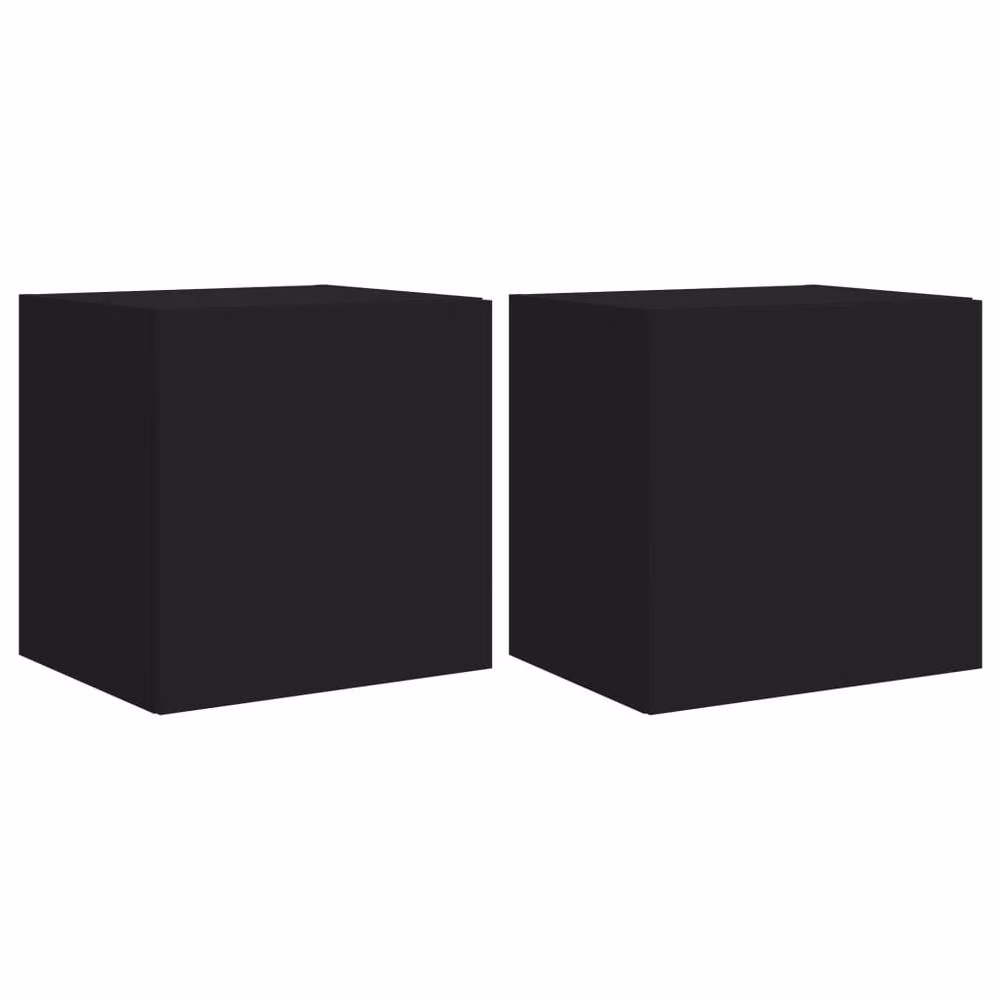 Berkfield Home Modern Black TV Wall Cabinets with LED Lights, 2 Pack, W: 40.5 cm, D: 35 cm, H: 40 cm – 2