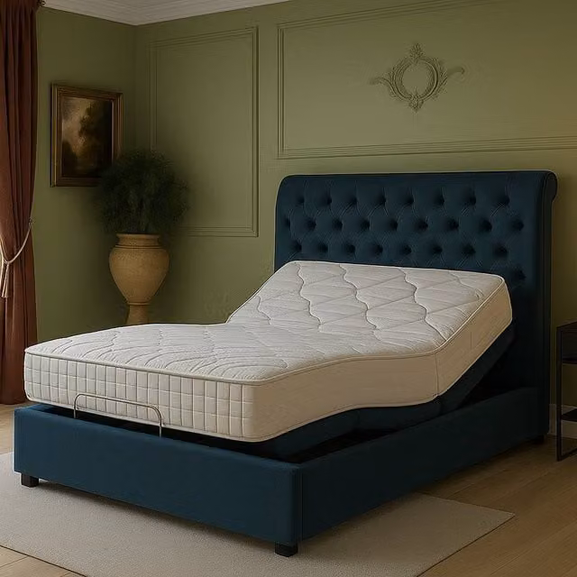 Paradise Beds Ltd Alice Electric Adjustable Bed with Mattress in Blue and Silver, W/D/H: 140 x 200 cm